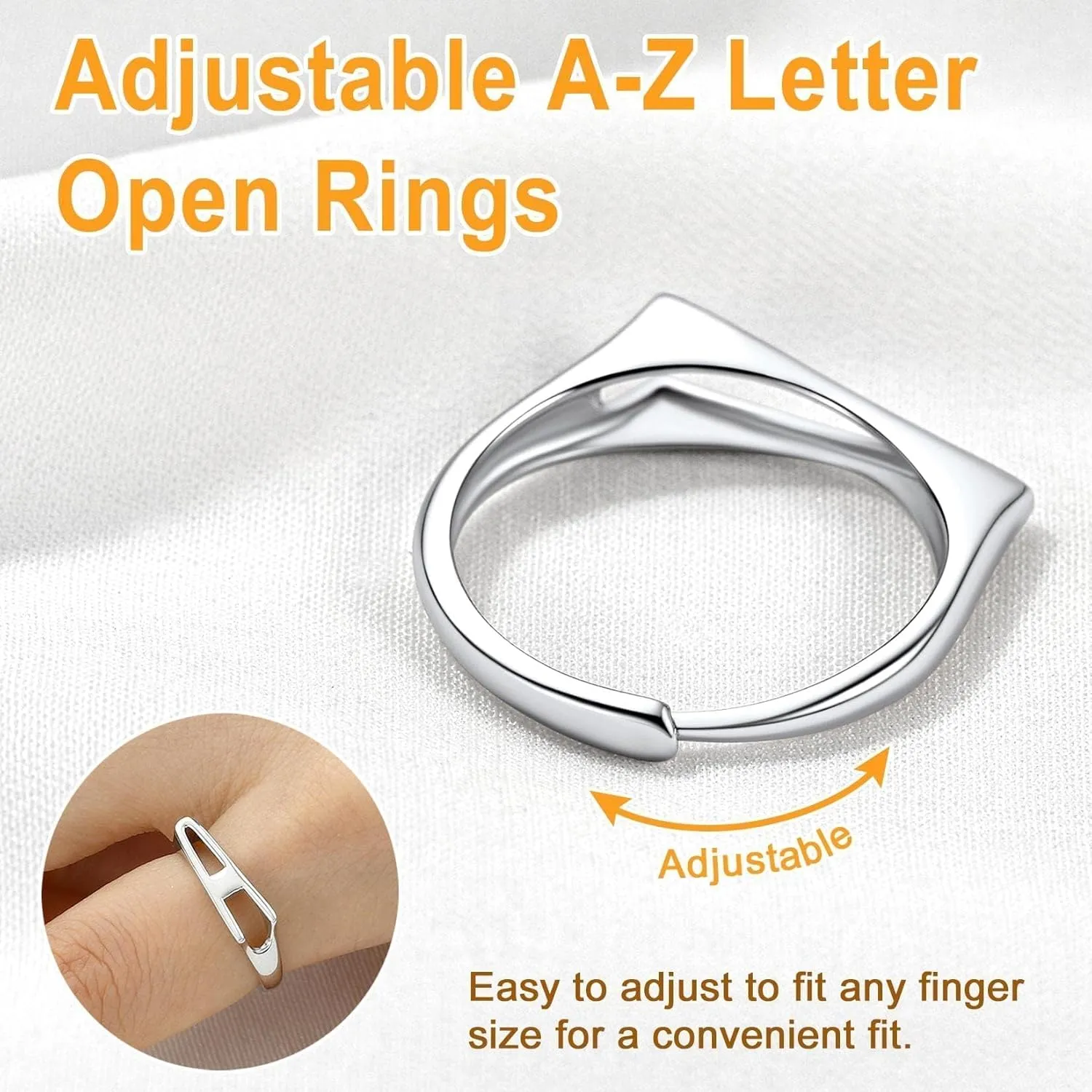 SILVERCUTE 925 Sterling Silver Initial Rings for Women,Adjustable Capital Letter Ring Hypoallergenic,Minimalist 925 Silver Rings for Mother Daughter
