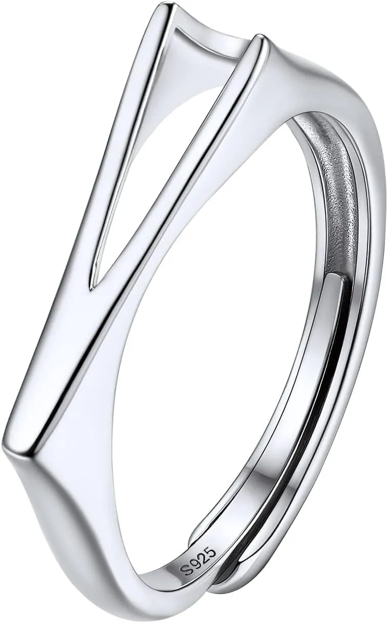 SILVERCUTE 925 Sterling Silver Initial Rings for Women,Adjustable Capital Letter Ring Hypoallergenic,Minimalist 925 Silver Rings for Mother Daughter