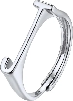 SILVERCUTE 925 Sterling Silver Initial Rings for Women,Adjustable Capital Letter Ring Hypoallergenic,Minimalist 925 Silver Rings for Mother Daughter