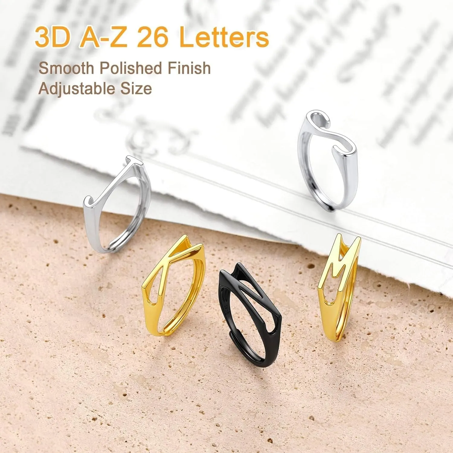 SILVERCUTE 925 Sterling Silver Initial Rings for Women,Adjustable Capital Letter Ring Hypoallergenic,Minimalist 925 Silver Rings for Mother Daughter