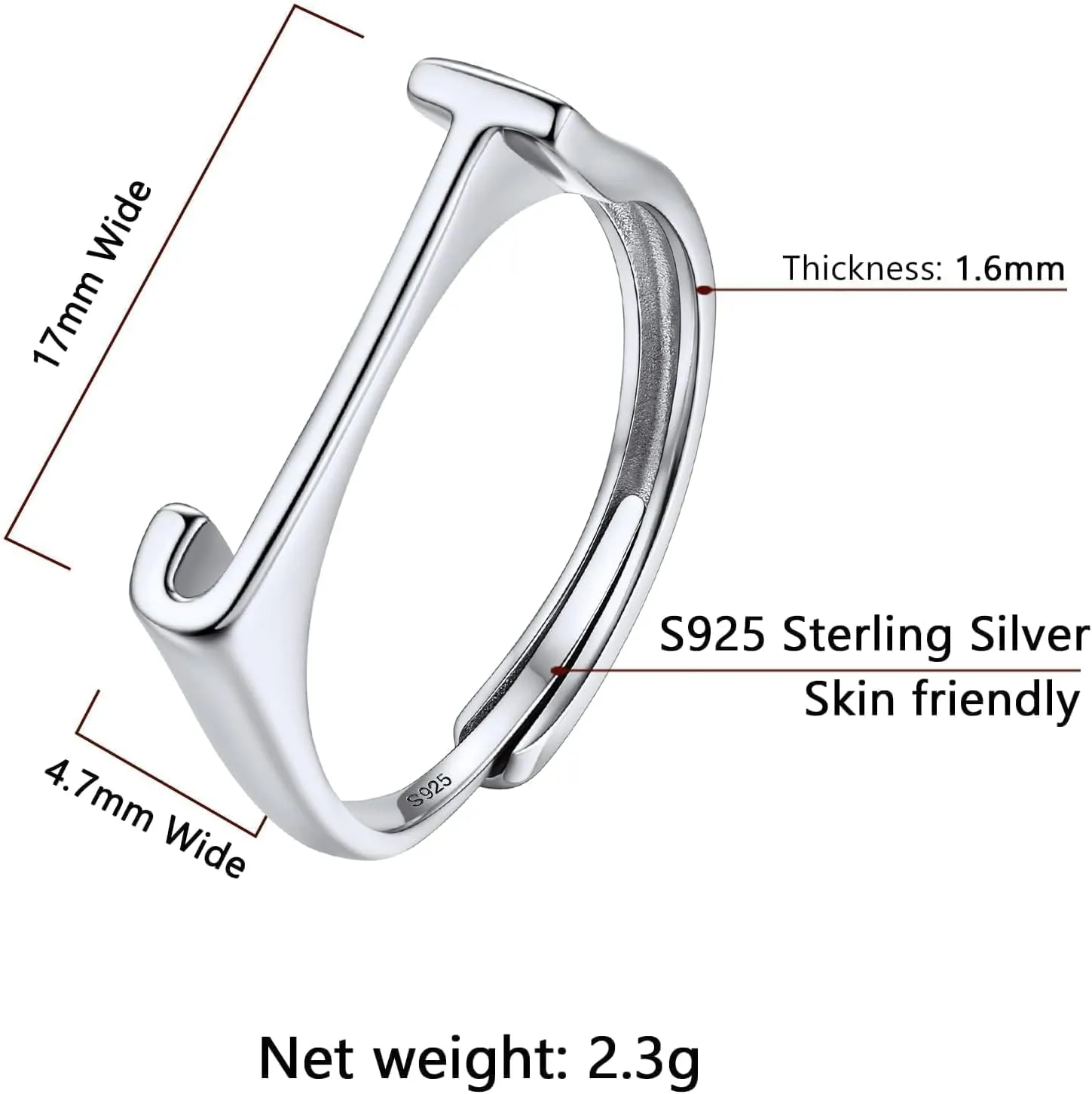 SILVERCUTE 925 Sterling Silver Initial Rings for Women,Adjustable Capital Letter Ring Hypoallergenic,Minimalist 925 Silver Rings for Mother Daughter
