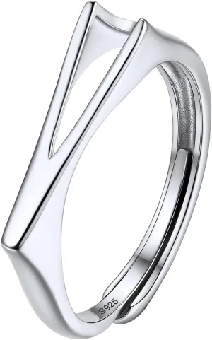 SILVERCUTE 925 Sterling Silver Initial Rings for Women,Adjustable Capital Letter Ring Hypoallergenic,Minimalist 925 Silver Rings for Mother Daughter