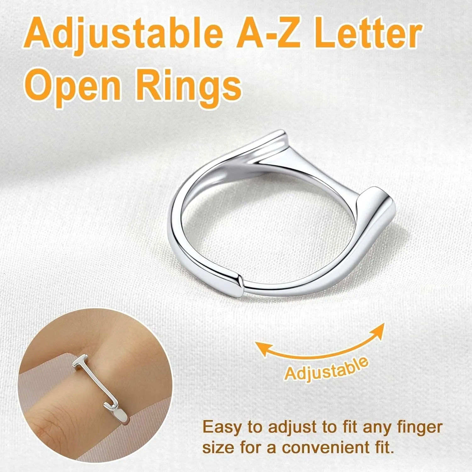 SILVERCUTE 925 Sterling Silver Initial Rings for Women,Adjustable Capital Letter Ring Hypoallergenic,Minimalist 925 Silver Rings for Mother Daughter