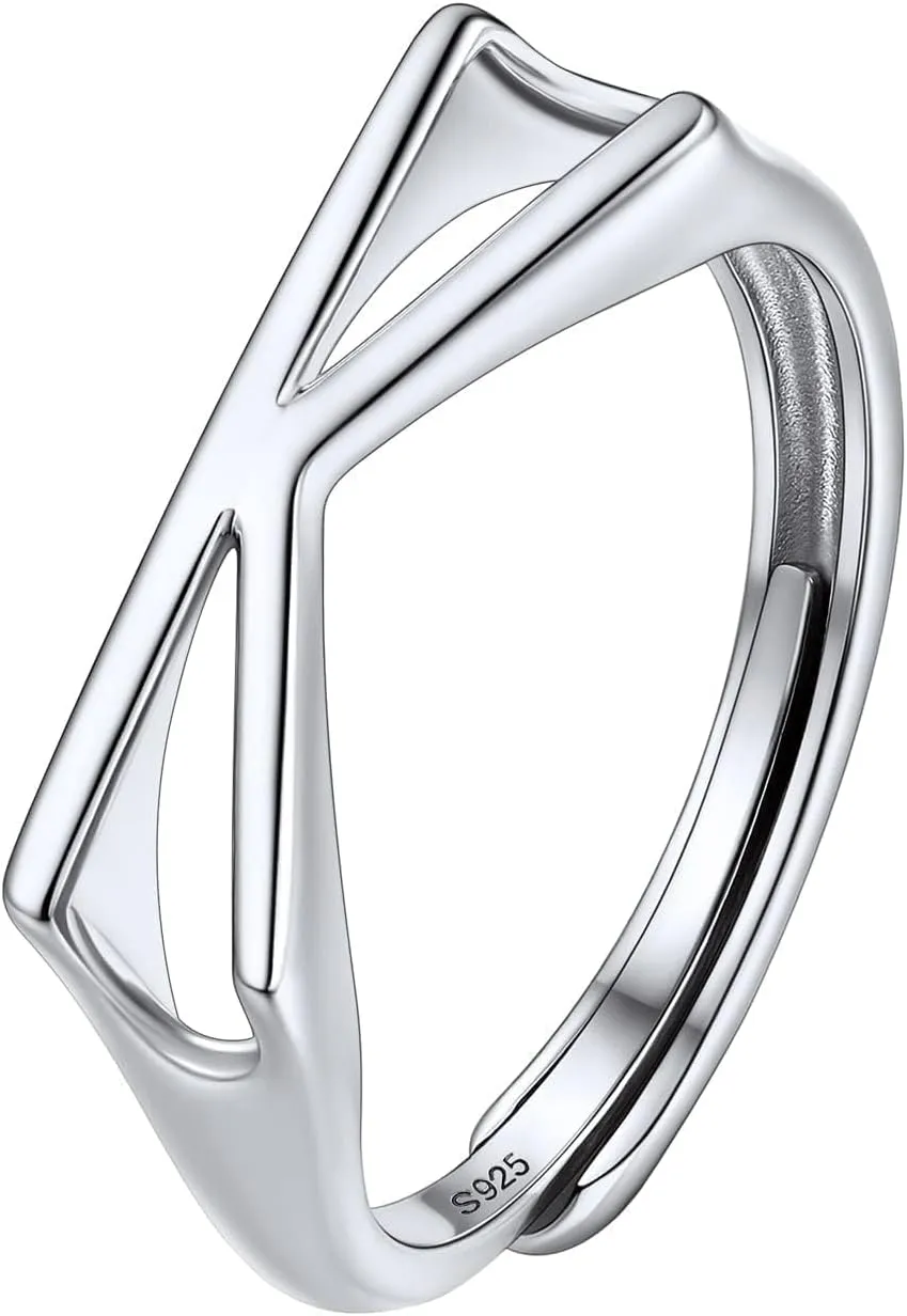 SILVERCUTE 925 Sterling Silver Initial Rings for Women,Adjustable Capital Letter Ring Hypoallergenic,Minimalist 925 Silver Rings for Mother Daughter