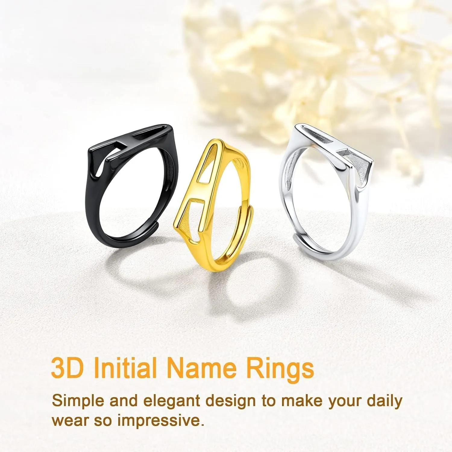 SILVERCUTE 925 Sterling Silver Initial Rings for Women,Adjustable Capital Letter Ring Hypoallergenic,Minimalist 925 Silver Rings for Mother Daughter