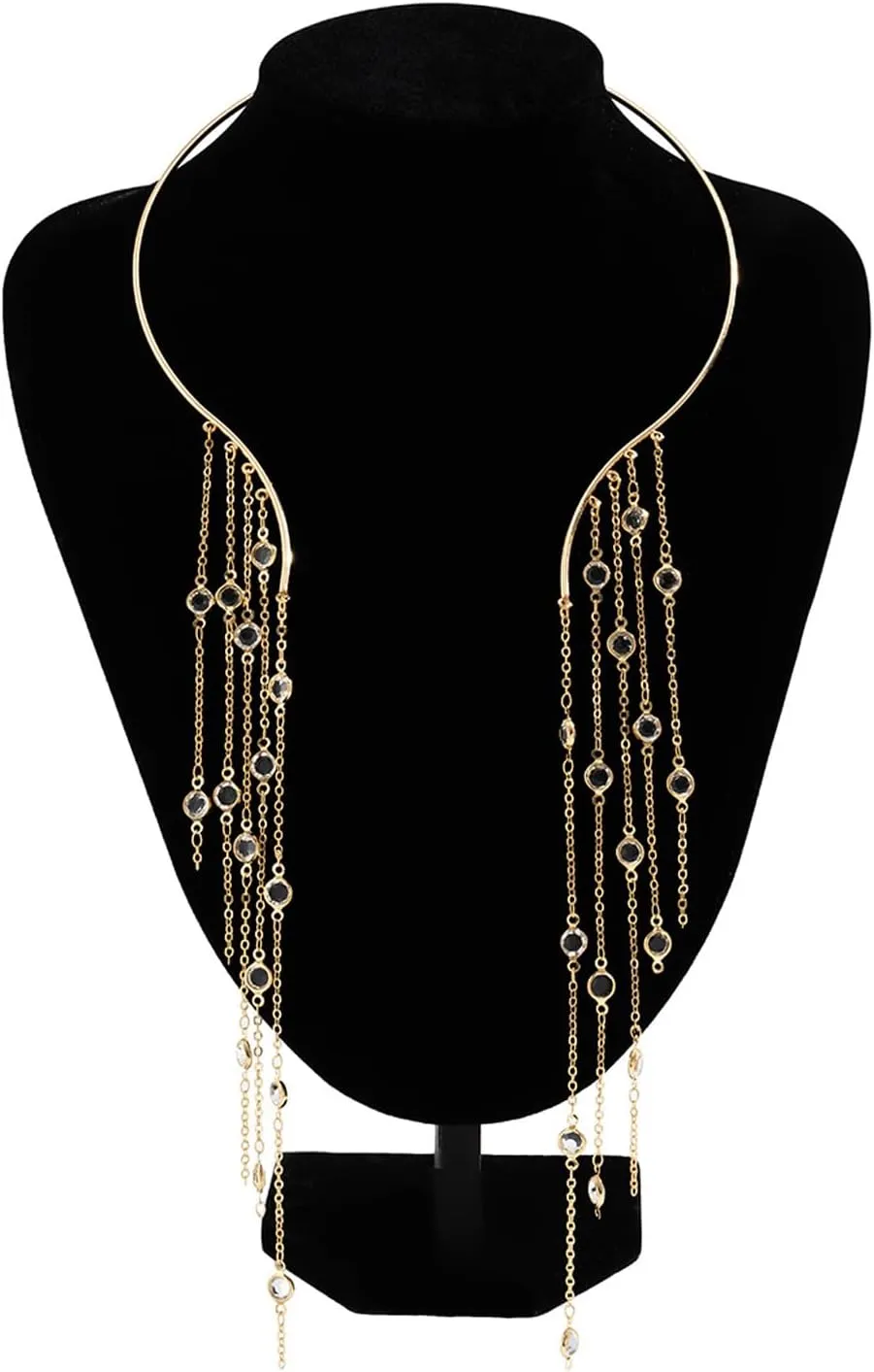 Simple Metal Open Pearl Choker Necklace Long Tassel Crystal Beads Clavicle Chain Necklace Summer Statement Crystal Collar Necklace Pearl Chest Body Jewelry for Women