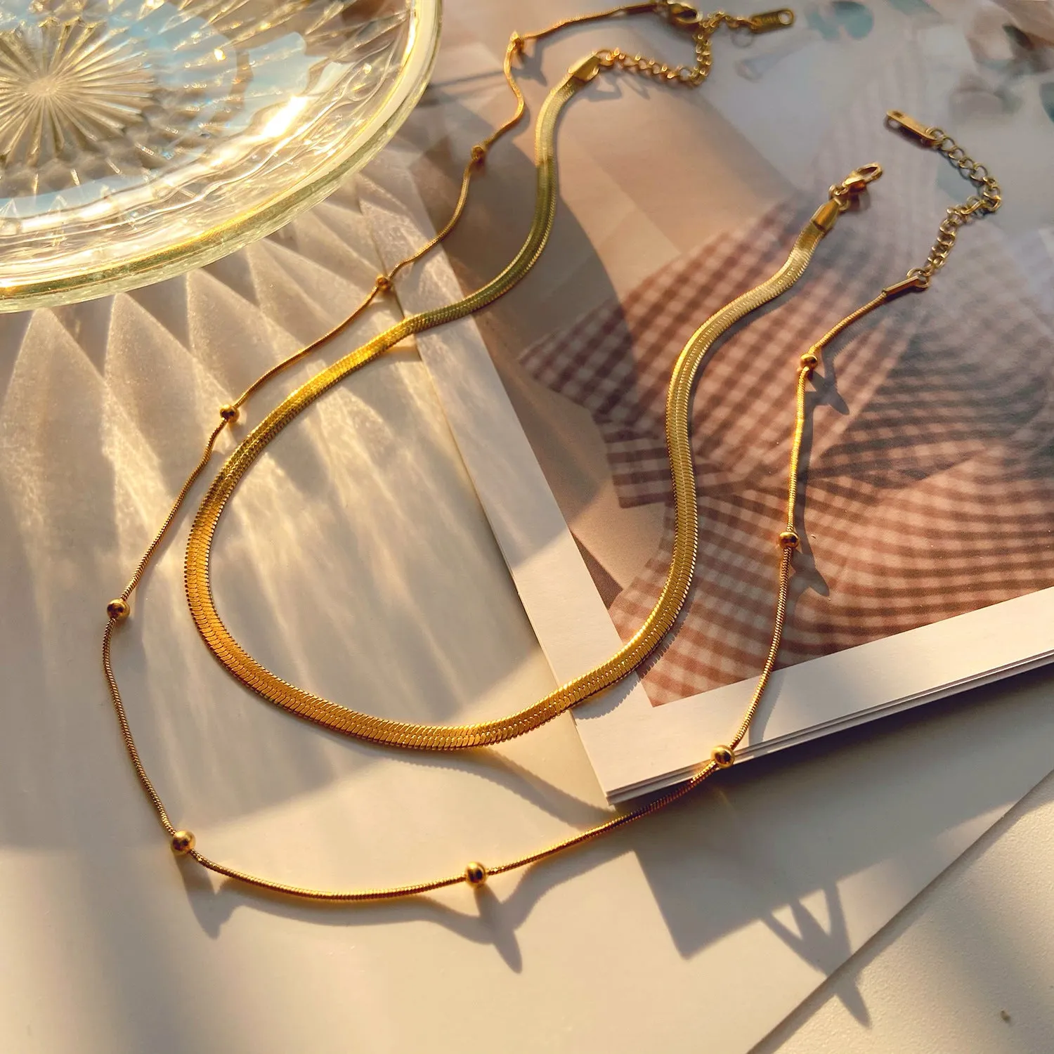 SISSLIA New Fashion Overlay Stainless Steel Collar 14K Gold-Plated Round Snake Chain for Women