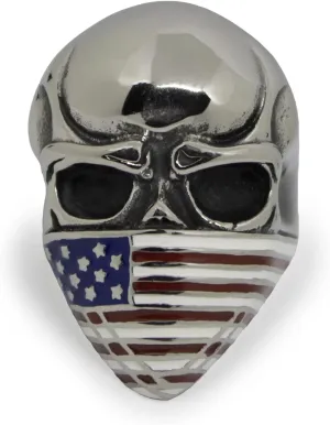 Skull Biker Ring w/American Flag Mask - Cool Motorcycle Rings - Classic Vintage Style - Mens Skull Biker Ring - 316L Stainless Steel Mens Rebel Skull Biker RIng - Extra Large