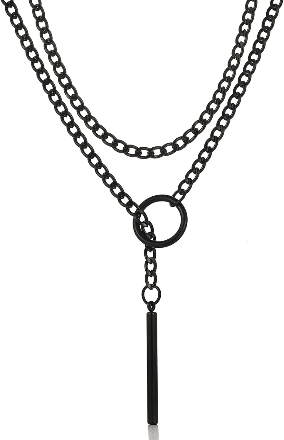 Slip Chain Necklace for Women Punk Gothic Cuban Long Black Steel Lariat Choker Necklaces Handmade Adjustable Lariat Y-Necklace Jewelry Gifts