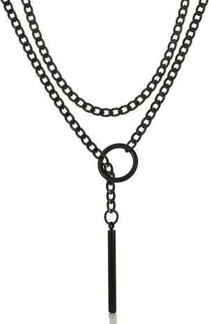 Slip Chain Necklace for Women Punk Gothic Cuban Long Black Steel Lariat Choker Necklaces Handmade Adjustable Lariat Y-Necklace Jewelry Gifts