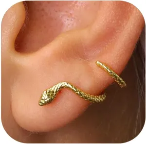 Snake Earrings for Women - 14K Gold/Silver Plated Dangle Hoop Earrings, Hypoallergenic Snake Ear Cuffs for Sensitive Ears, Unique Gift for Women