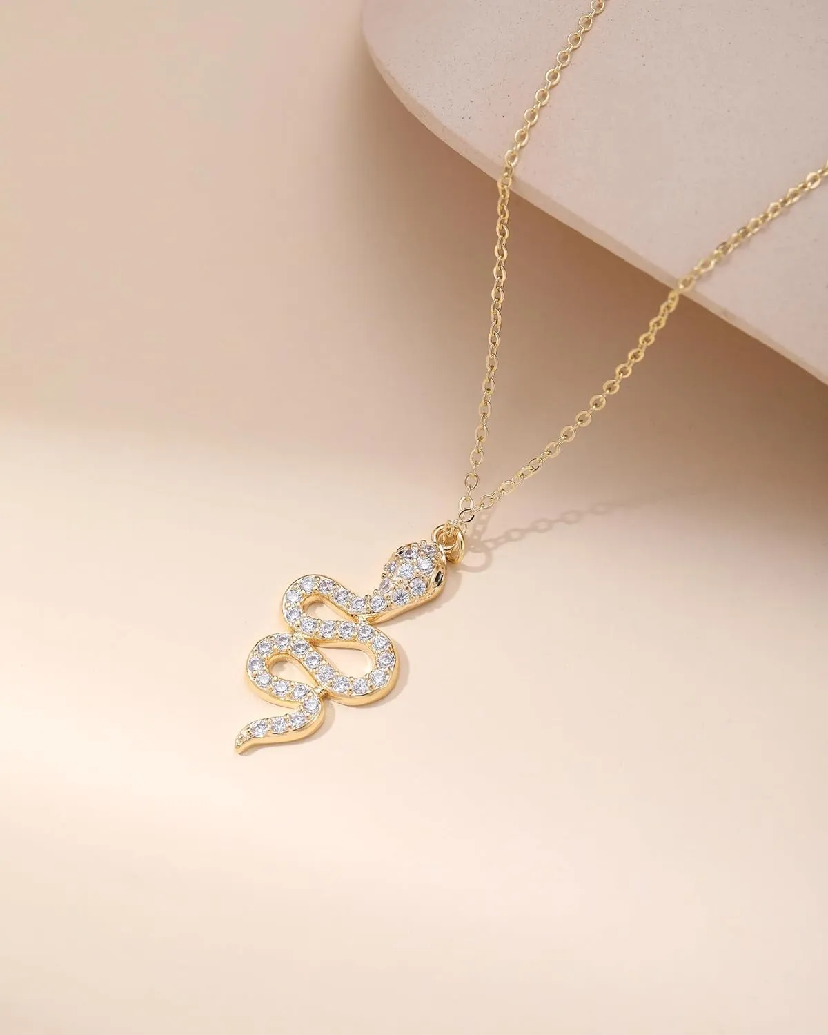 Snake Necklace 14k Gold Plated Snake Pendant Necklaces Cubic Zirconia Serpent Snake Jewelry Dainty Gold Necklace for Women Trendy