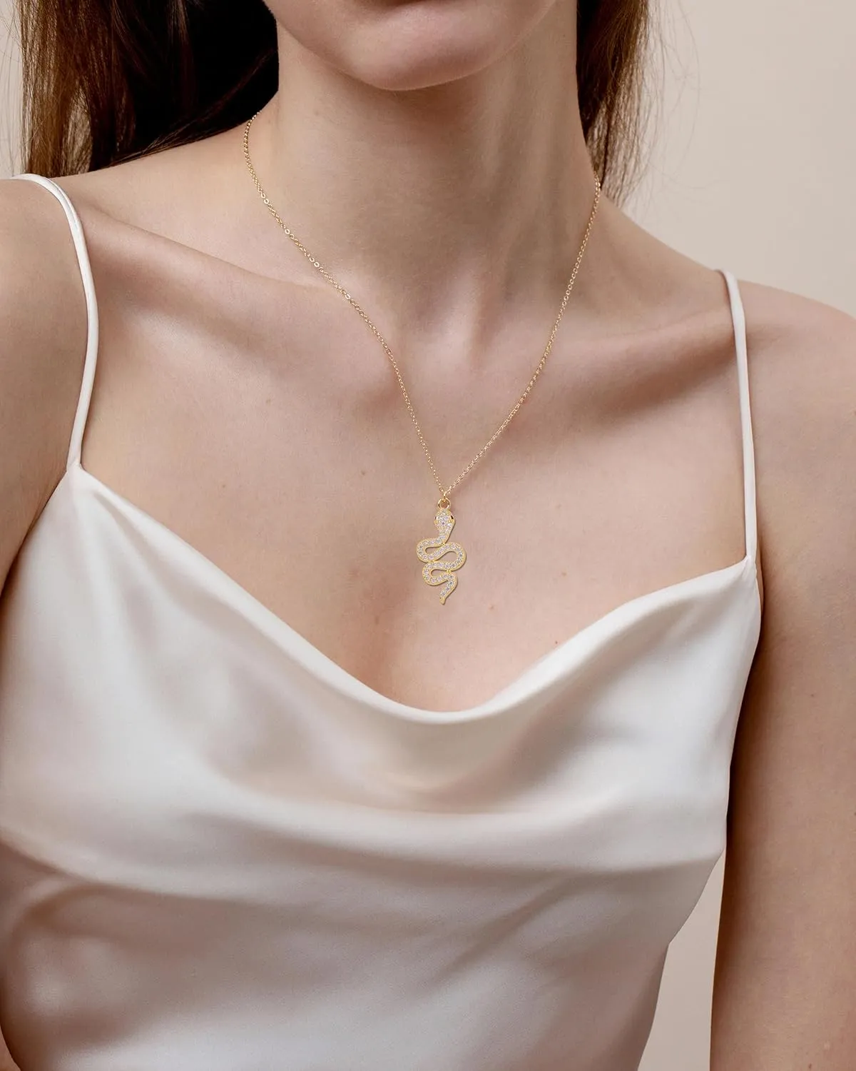 Snake Necklace 14k Gold Plated Snake Pendant Necklaces Cubic Zirconia Serpent Snake Jewelry Dainty Gold Necklace for Women Trendy