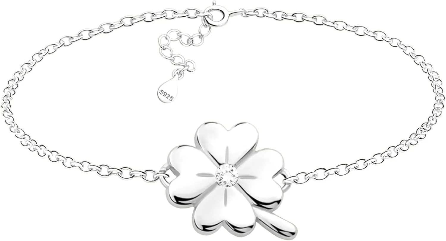 Sofia Milani - Solid 925 Sterling Silver Bracelet for Women - with Zirconia Stone - Cloverleaf Pendant - B0276
