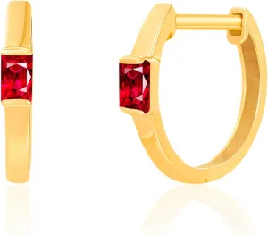 Solid 10K Gold Baguette Cut Ruby Huggie Hoop Earrings | Hypoallergenic Gold Huggies Earrings for Women | Anti-Tarnishing Real Gold Hoop Earrings by MAX   STONE