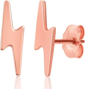 Solid 14K Gold Lightning Bolt Studs Dainty Earrings, Polished Finish, 10mm