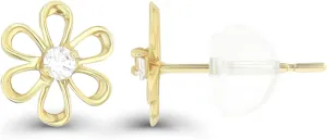 Solid 14K Yellow Gold Hypoallergenic Polished AAA Cubic Zirconia Simulated Diamond Stud Earrings