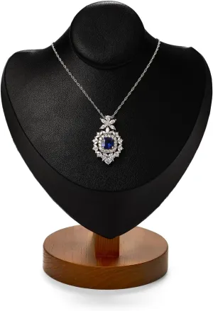 Solid Wood Jewelry Bust Necklace Display Black PU Leather Jewelry Necklace Display Stand for Show Selling