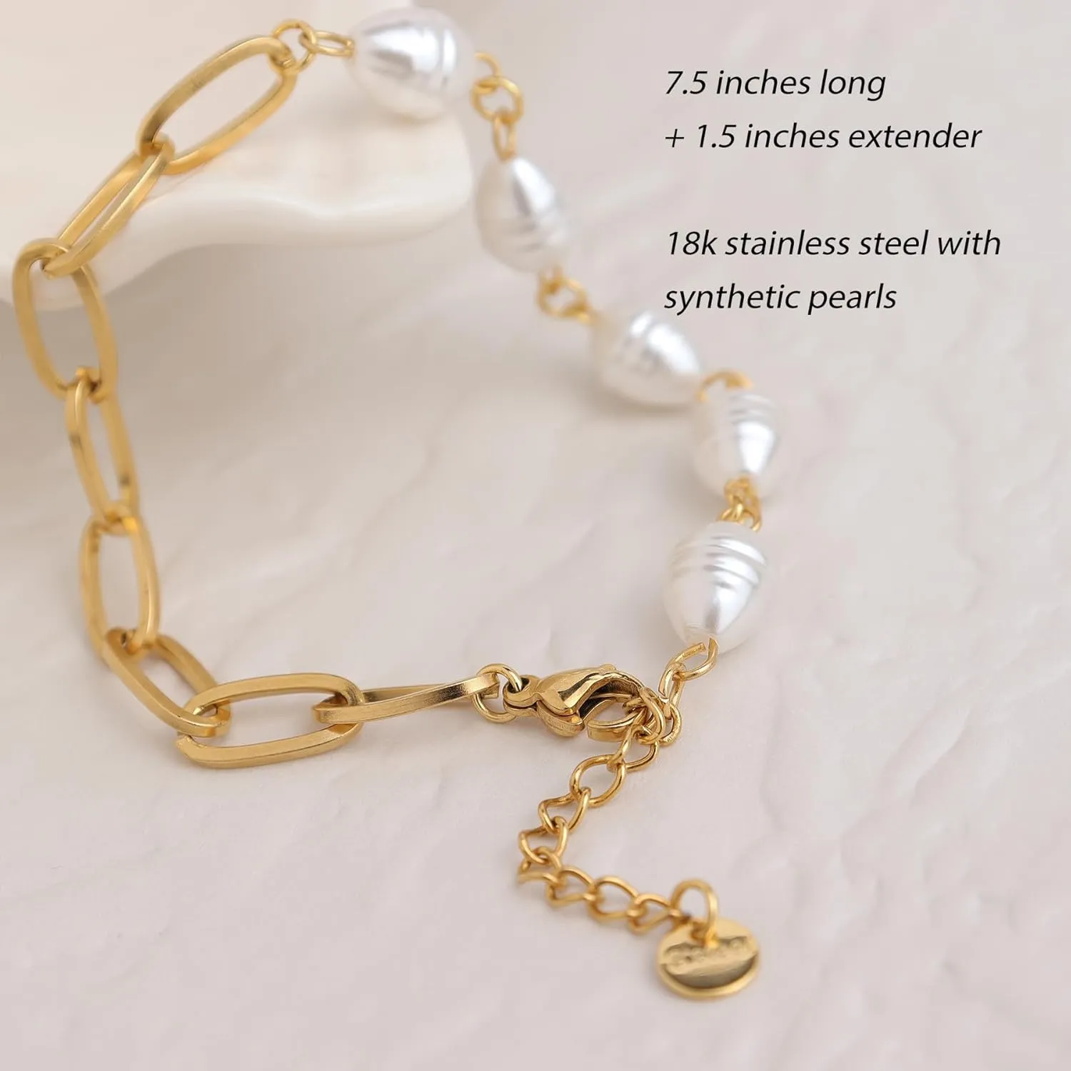 Sonateomber Dainty Gold Freshwater Pearls Chain Bracelet for Women, Statement Paperclip Rosary Purple Pearl Beaded Bangle Cuff Jewelry Gifts