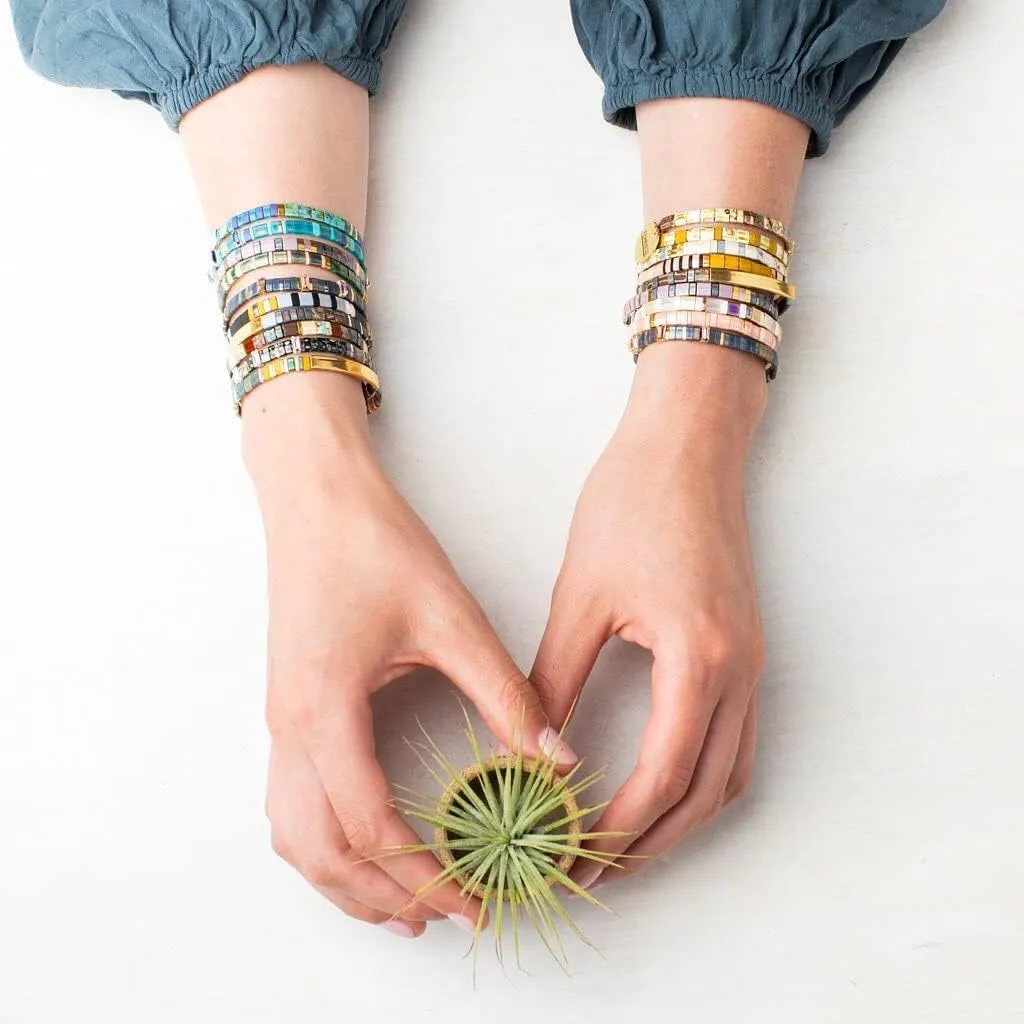 Sonateomber Summer Candy Colors Tila Flat Seed Beads Stretch Strand Bracelet for Women- Trendy Unique Friendship Handmade Mixed Colorful Square Beaded Miyuk Link Bracelets Stackable Jewelry Gifts