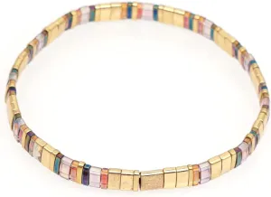 Sonateomber Summer Candy Colors Tila Flat Seed Beads Stretch Strand Bracelet for Women- Trendy Unique Friendship Handmade Mixed Colorful Square Beaded Miyuk Link Bracelets Stackable Jewelry Gifts