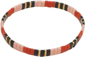 Sonateomber Tila Flat Beaded Stretch Strand Bracelets for Women Trendy Boho Friendship Handmade Black Pink Red Square Beads Stackable Elastic Bracelet Fashion Jewelry Gifts