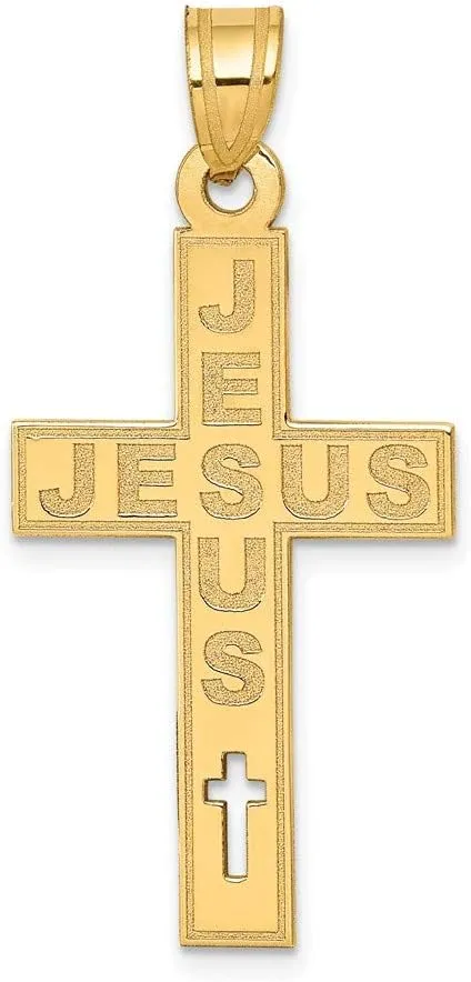 Sonia Jewels Real 14k Yellow Gold Laser Cut Jesus Cross Charm Pendant