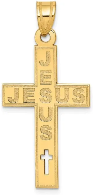 Sonia Jewels Real 14k Yellow Gold Laser Cut Jesus Cross Charm Pendant