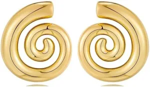 Spiral Stud Gold Plated Earrings for Women  Elegant Brass Earrings with Push Back Closure, Minimalist Fashion Jewelry for Daily Wear and Special Occasions