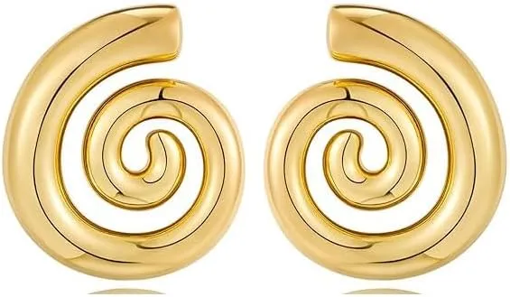 Spiral Stud Gold Plated Earrings for Women  Elegant Brass Earrings with Push Back Closure, Minimalist Fashion Jewelry for Daily Wear and Special Occasions