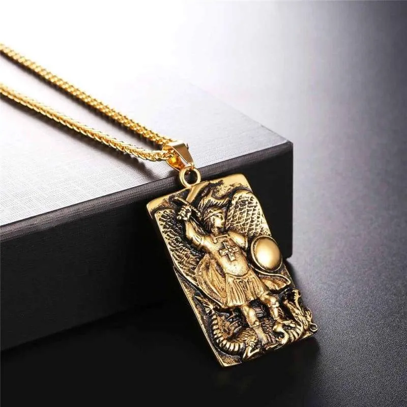 St Michael The Archangel Prayer Pendant Necklace Stainless Steel/Gold Color Medal Necklace Blessing Gift For Men/Women GP2570