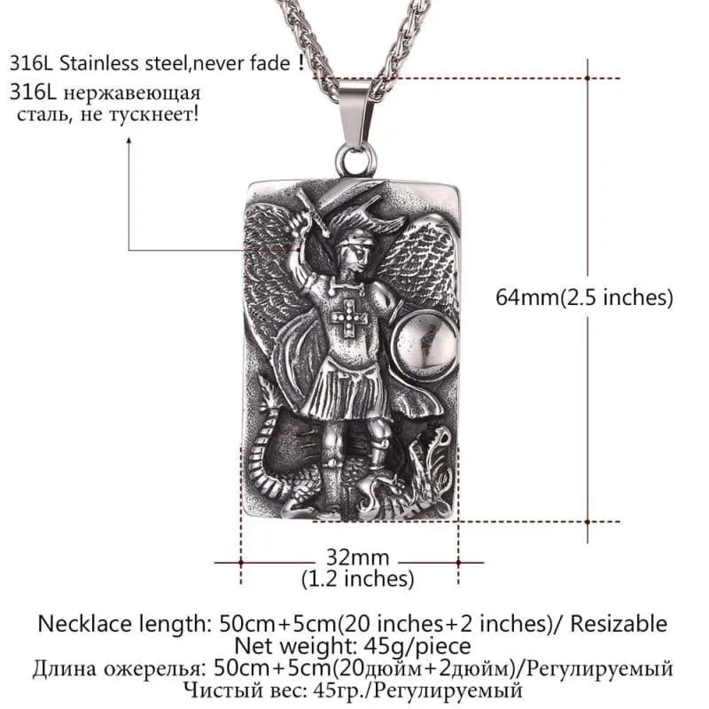 St Michael The Archangel Prayer Pendant Necklace Stainless Steel/Gold Color Medal Necklace Blessing Gift For Men/Women GP2570
