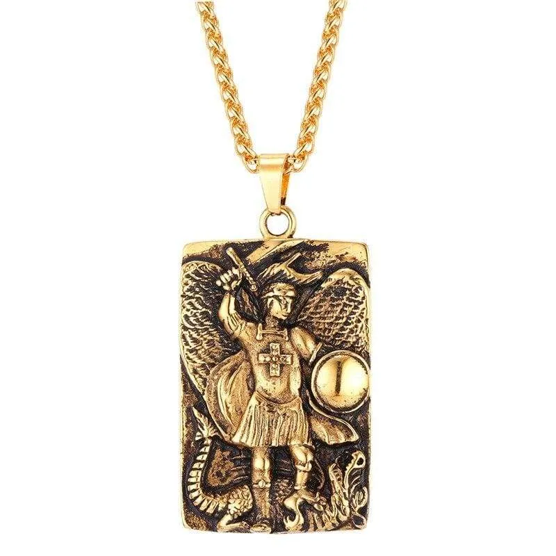 St Michael The Archangel Prayer Pendant Necklace Stainless Steel/Gold Color Medal Necklace Blessing Gift For Men/Women GP2570