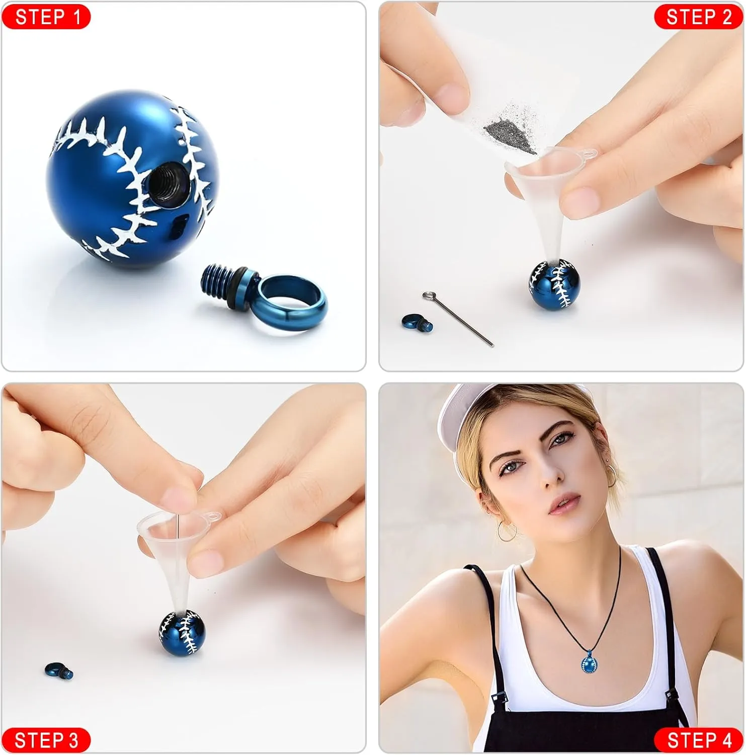 Stainless Steel 20mm Baseball Memorial Urn Jewelry Pendant Hold Cremation keepsake necklace for ashes