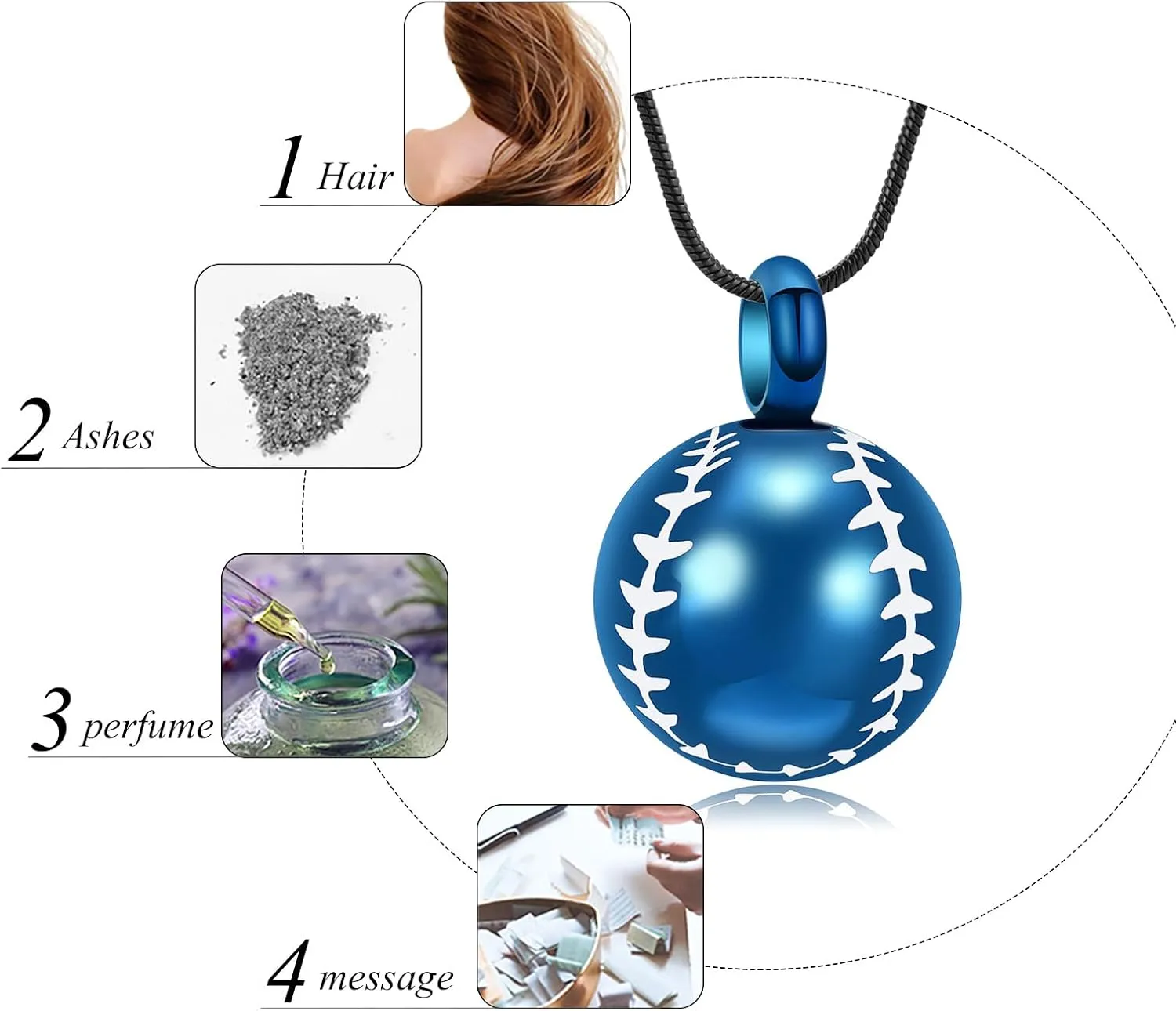 Stainless Steel 20mm Baseball Memorial Urn Jewelry Pendant Hold Cremation keepsake necklace for ashes