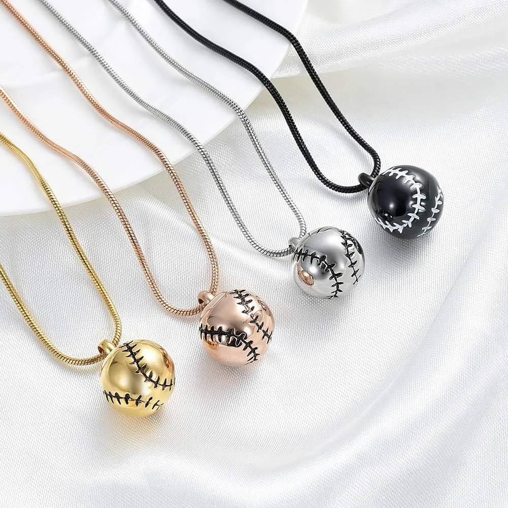 Stainless Steel 20mm Baseball Memorial Urn Jewelry Pendant Hold Cremation keepsake necklace for ashes