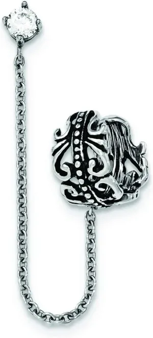 Stainless Steel Antiqued and Polished CZ Cuff Earrings (Sold Single)