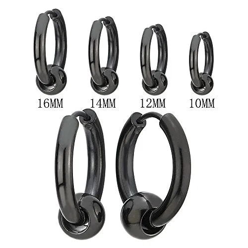 Stainless Steel Black Circle Beads Huggie Hinged Hoop Earrings for Men and Women, 2pcs, Versatile and Stylish Design for Any Occasion