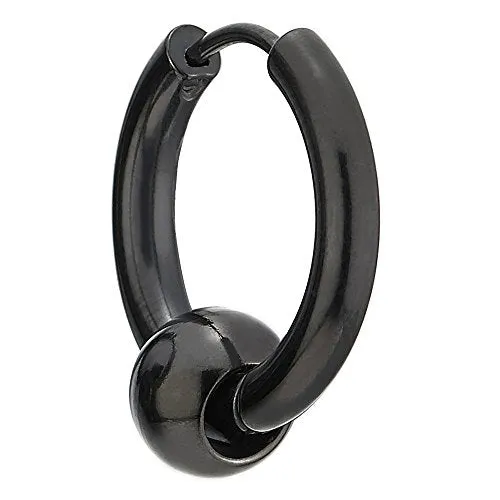 Stainless Steel Black Circle Beads Huggie Hinged Hoop Earrings for Men and Women, 2pcs, Versatile and Stylish Design for Any Occasion