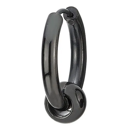 Stainless Steel Black Circle Beads Huggie Hinged Hoop Earrings for Men and Women, 2pcs, Versatile and Stylish Design for Any Occasion