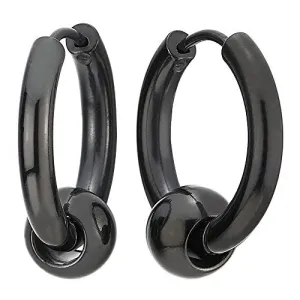 Stainless Steel Black Circle Beads Huggie Hinged Hoop Earrings for Men and Women, 2pcs, Versatile and Stylish Design for Any Occasion