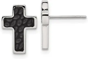 Stainless Steel Brushed Polished and Textured Black Ip Plated Religious Faith Cross Post Earrings 14x10mm Wide Stud Earring for Women