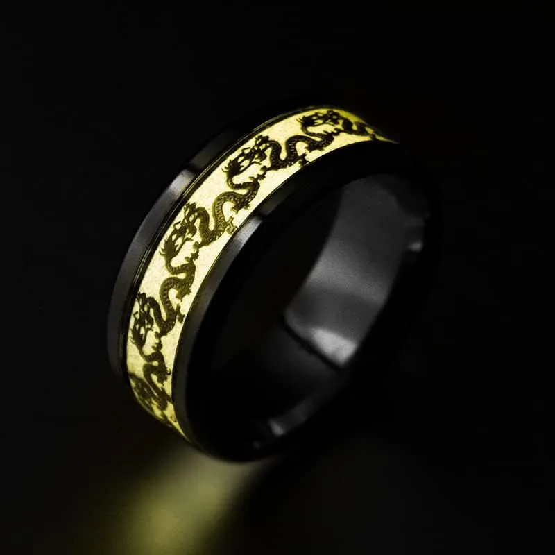 Stainless Steel Glow in The Dark Luminous Dragon Ring Wedding Band Eternity Promise Ring for Women Men