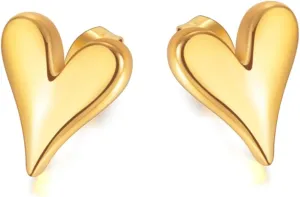 Stainless Steel High Polished Classical Plain Heart Shaped Stud Earrings
