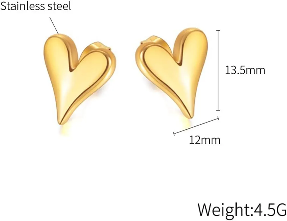 Stainless Steel High Polished Classical Plain Heart Shaped Stud Earrings