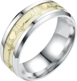 Stainless Steel Luminous Finger Rings for Men Women Fashion Glowing in Dark Heart Band Ring Jewelry Couple Accessories