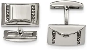 Stainless Steel Polished CZ Rectangle Cufflinks