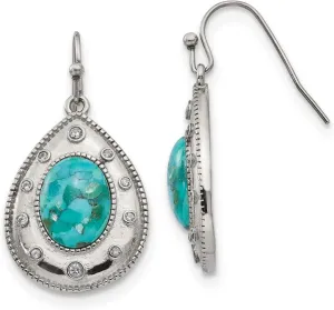 Stainless Steel Polished Imitation Turquoise CZ Shepherd Hook Earrings