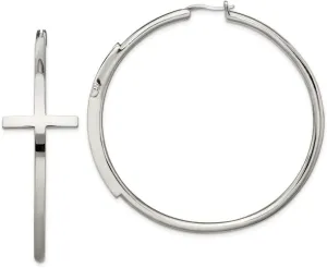 Stainless Steel Polished Large Religious Faith Cross Hoop Earrings 64mm Wide-Hoop Earring for Women