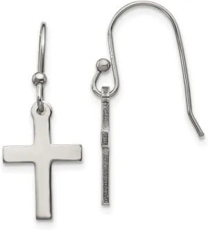 Stainless Steel Polished Religious Faith Cross Dangle Shepherd Hook Earrings 27.4x10.5mm Wide-Dangle Earring for Women